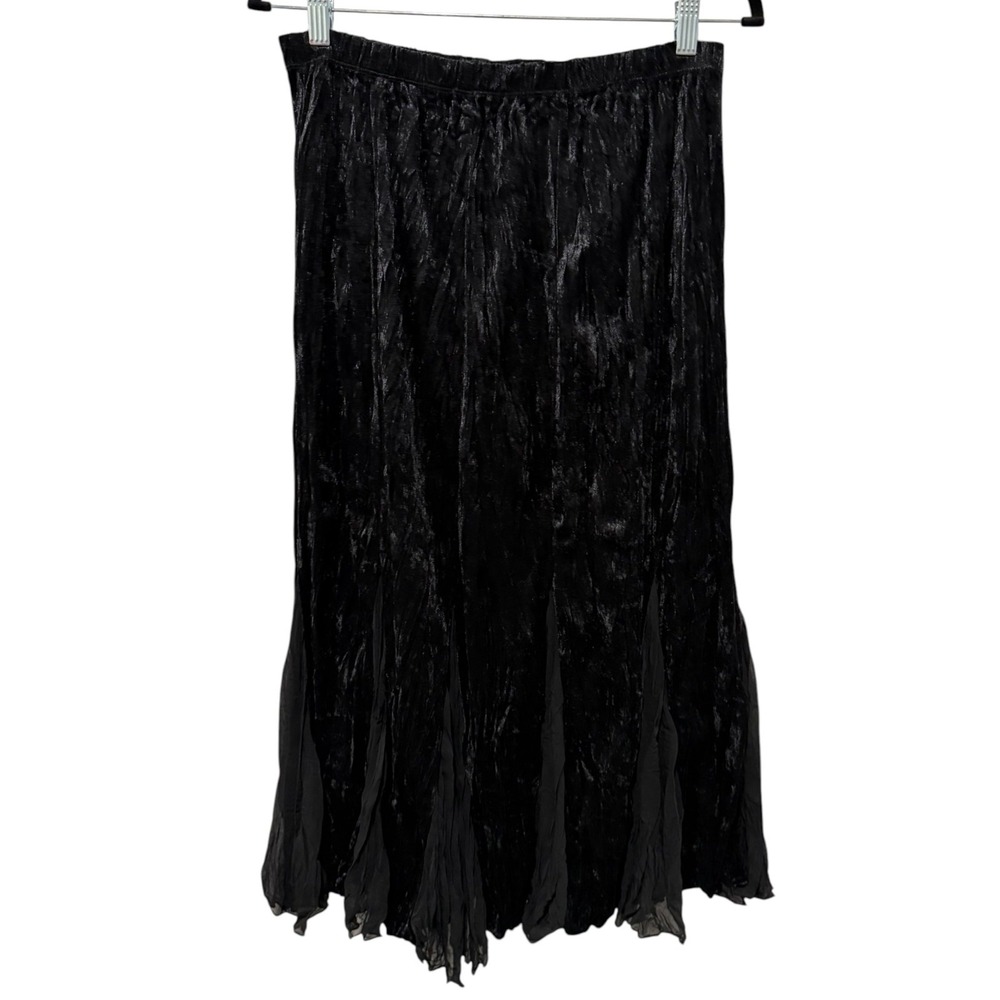 Vtg Black Crushed Velvet Mesh Maxi Skirt Sz M Witchy Whimsigoth Fairy Grunge